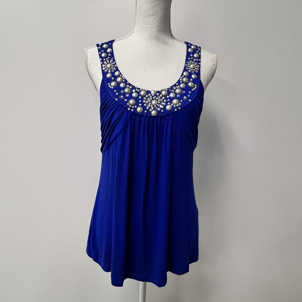 Women Royal Blue/ Silver Crystal Sequined tank top NWT Dressbarn Sleeveless